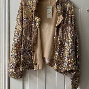 Miss Me Gold Sequin Fringe Jacket